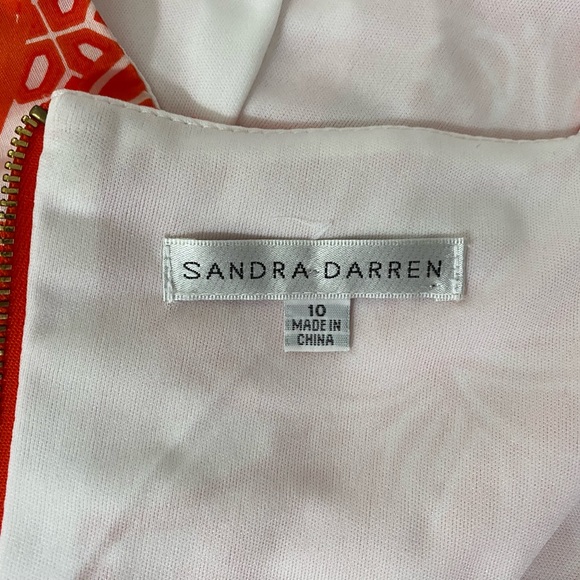 105. SANDRA DARREN Sleeveless Floral Knee Length Dress - Orange & White -Size 10 - Picture 6 of 8